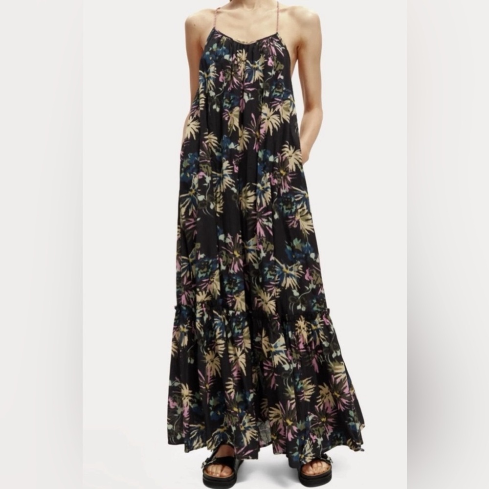 🖤💙🩷 Scotch & Soda Black Floral Maxi Dress 🩷💙🖤